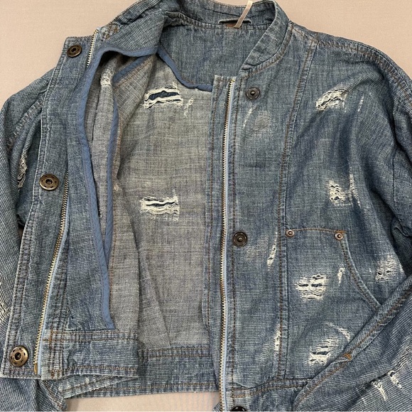 Free People Blue Cropped Jean Jacket - Picture 7 of 12